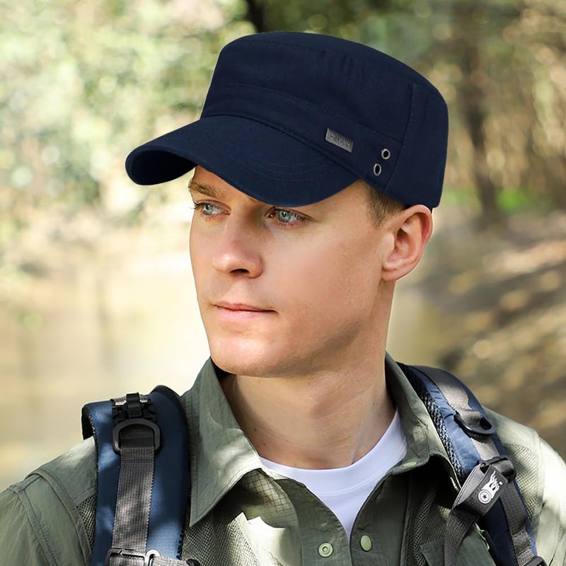 PTDTSHOU Cotton Military Caps for Men Women Unisex Flat Top Hat Adjustable Cadet Army Cap - Image 2